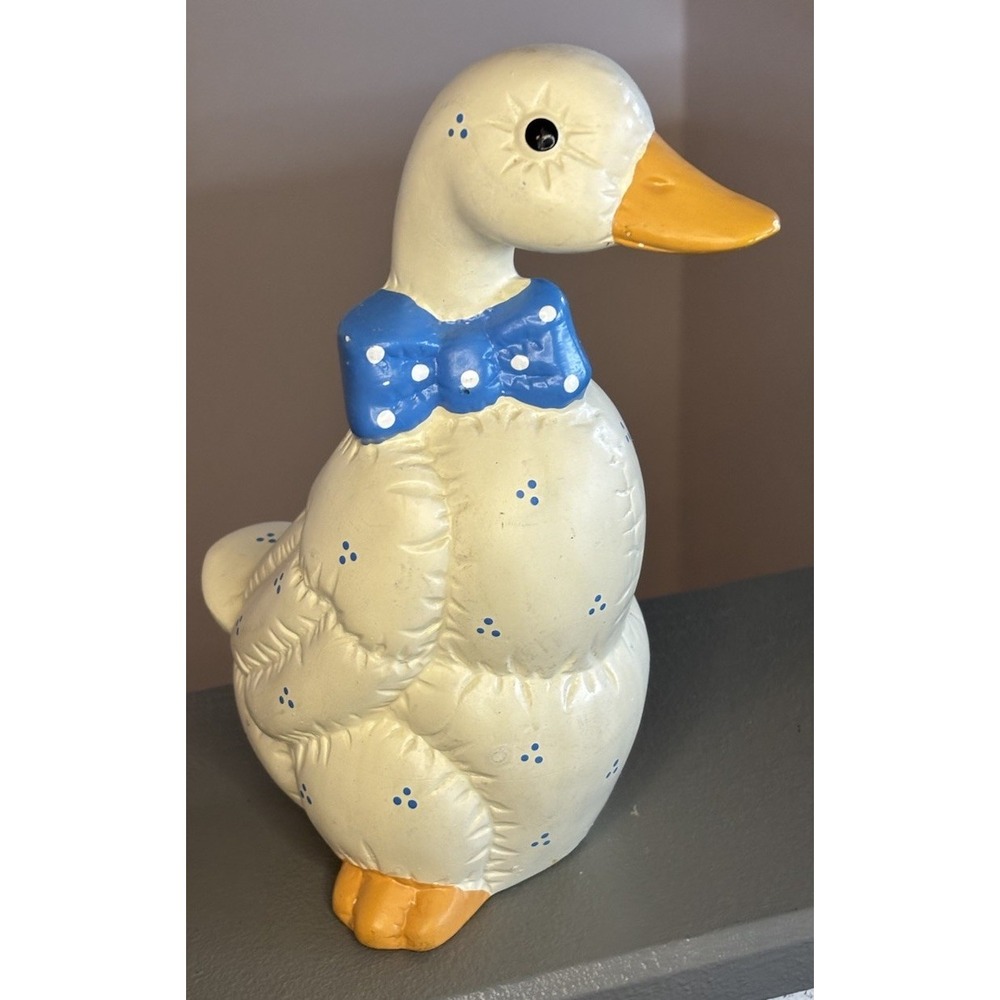 Vintage House of Lloyd Ceramic Goose Blue Polka Dot Bow Puffy Duck 1980's